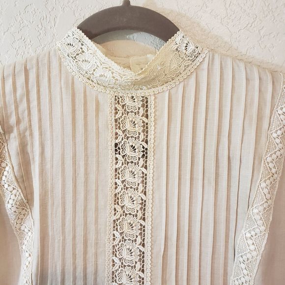 Jessica McClintock Vintage Beige Linen Peplum Ruffle Dress Exquisite, Sz 6 - Picture 8 of 16